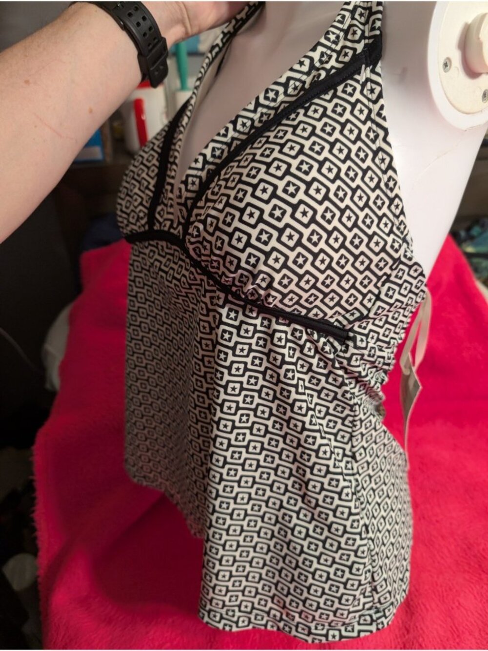 Converse One Star Tankini Swim Top L Large Black White Geometric Star Print NWT - Picture 3 of 11